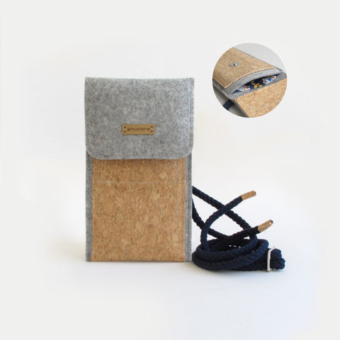 Skuldertaske til iPhone 14 Pro Max | lavet af filt og økologisk bomuld | lysegrå - blomstrer | Model KEDJA