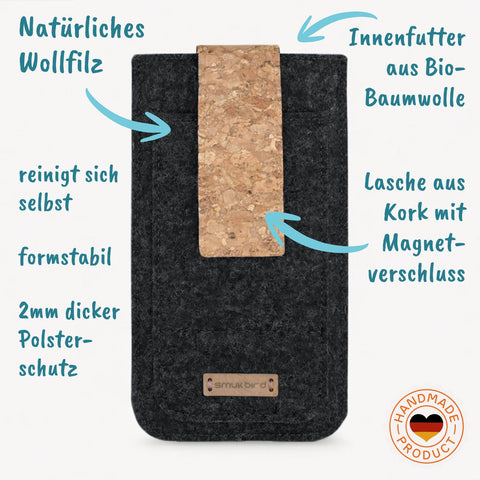 Skræddersyet telefoncover | med magnetlukning og ekstra rum | antracit - Bloom | HAKA model