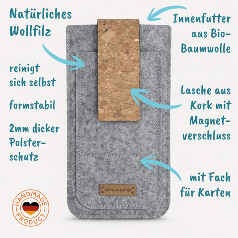 Skræddersyet telefoncover | med magnetlukning og ekstra rum | lysegrå - former | HAKA model