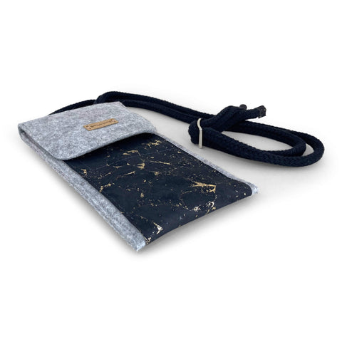 Skuldertaske til Samsung Galaxy M16 | lavet af filt og økologisk bomuld | lysegrå - sort | model KEDJA deluxe