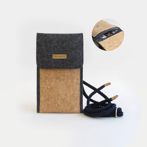 Skuldertaske til Xiaomi 12 | lavet af filt og økologisk bomuld | antracit - blomst | Model KEDJA