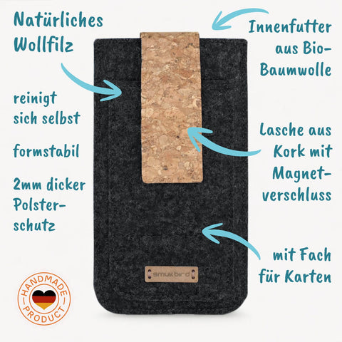 Skræddersyet telefoncover | med magnetlukning og ekstra rum | antracit - spor | HAKA model