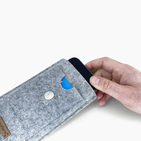 Handytasche für iPhone 12 Pro Max | mit Magnetverschluss und extra Fach | hellgrau - Shapes | Modell HAKA