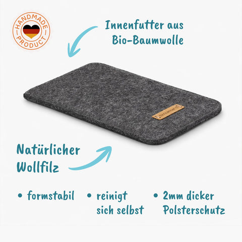 Etui til mobiltelefon | fremstillet af filt og økologisk bomuld | antracit - stripes | "LET"-model