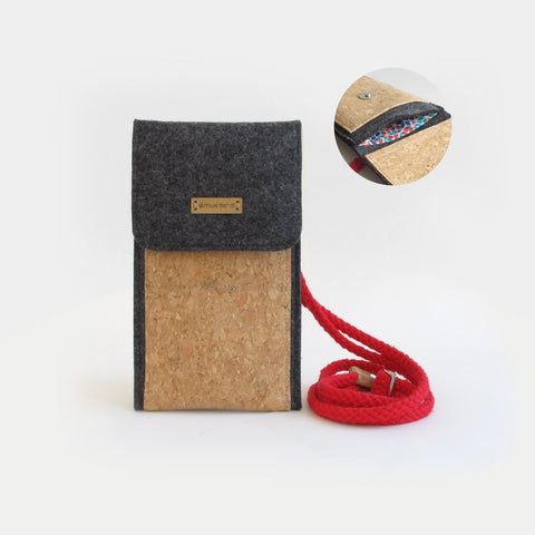 Skuldertaske til Fairphone 3 | lavet af filt og økologisk bomuld | antracit - farverig | Model KEDJA