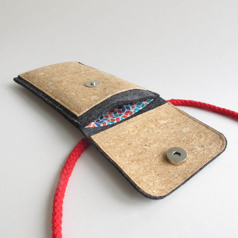 Skuldertaske til Fairphone 3 | lavet af filt og økologisk bomuld | antracit - farverig | Model KEDJA