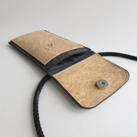 Skuldertaske til Fairphone 3 | lavet af filt og økologisk bomuld | antracit - spor | Model KEDJA