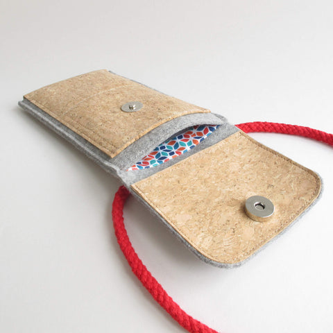 Skuldertaske til Fairphone 3 | lavet af filt og økologisk bomuld | lysegrå - farverig | Model KEDJA