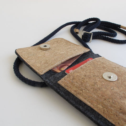 Skuldercover til iPhone 14 | lavet af filt og økologisk bomuld | antracit - blomst | Model KEDJA