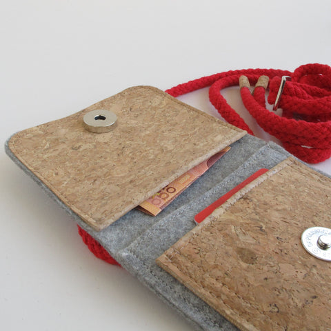 Skuldertaske til Fairphone 3 | lavet af filt og økologisk bomuld | lysegrå - farverig | Model KEDJA