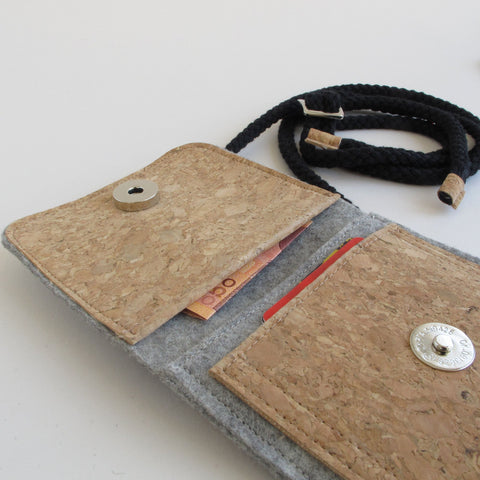 Skuldertaske til Fairphone 4 | lavet af filt og økologisk bomuld | lysegrå - spor | Model KEDJA