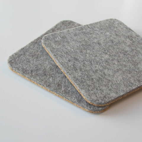 Glasskåner lavet af filt og kork | Sæt med 2 | 10x10cm | lysegrå