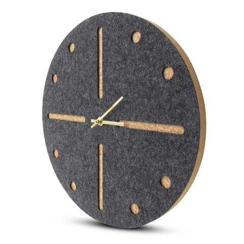 Vægur lavet af filt og kork 30 cm | antracit - guld | Design: Odense